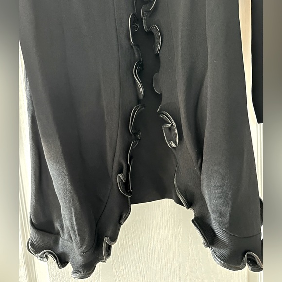 Unique open black sweater with “leather” trim size large. - Picture 2 of 7